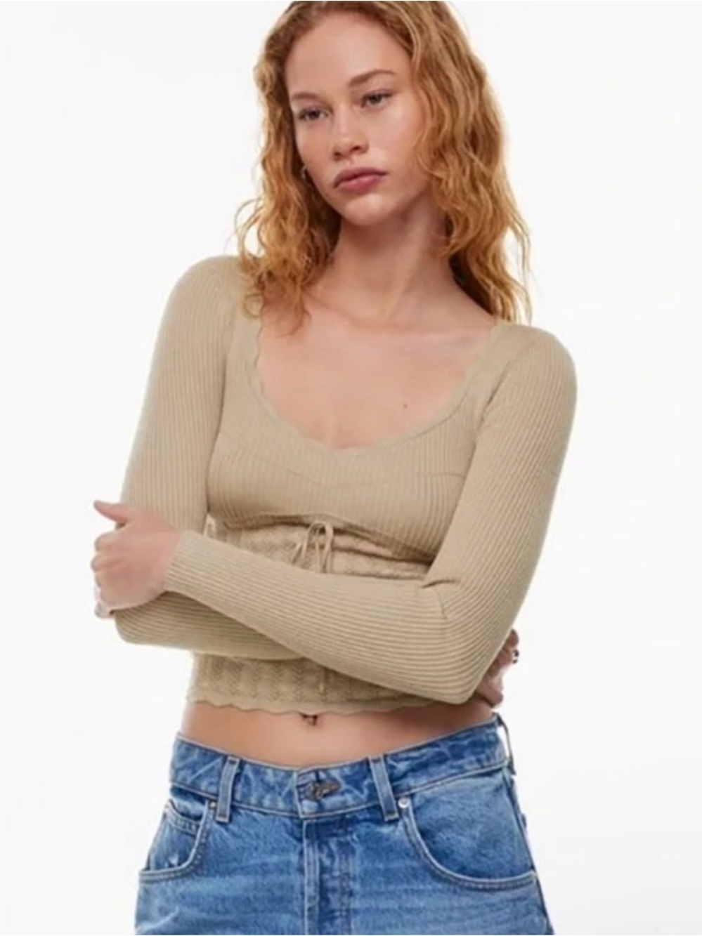 Aritzia Wilfred Pointelle Sweater -Cropped Knit Top in lilac